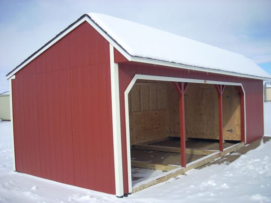 Horse shelter saltbox with metal siding