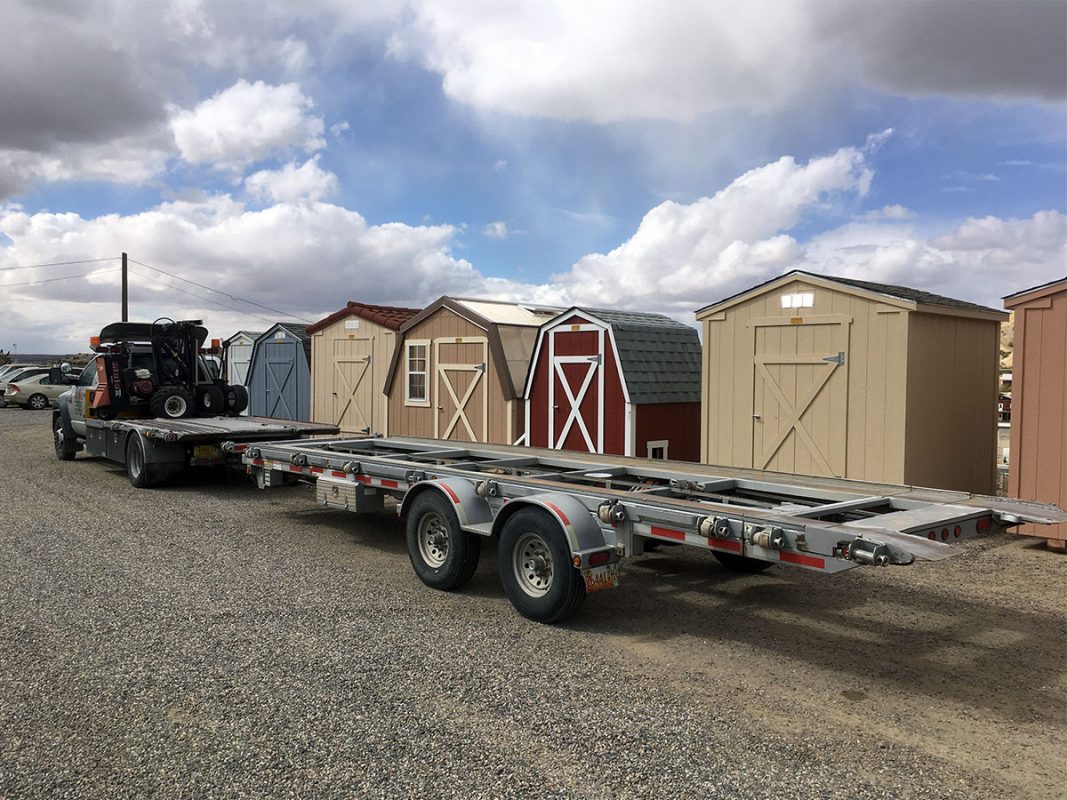Empty delivery trailer, ready to haul your shed
