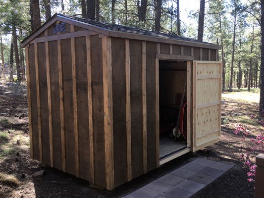 ranch shed with board and batten siding